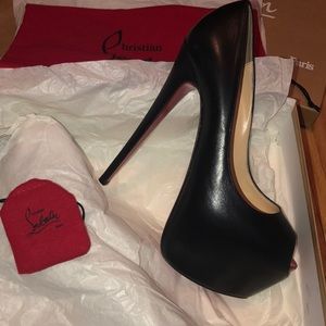 Christian Louboutin Black Platform Peep Toe Pumps